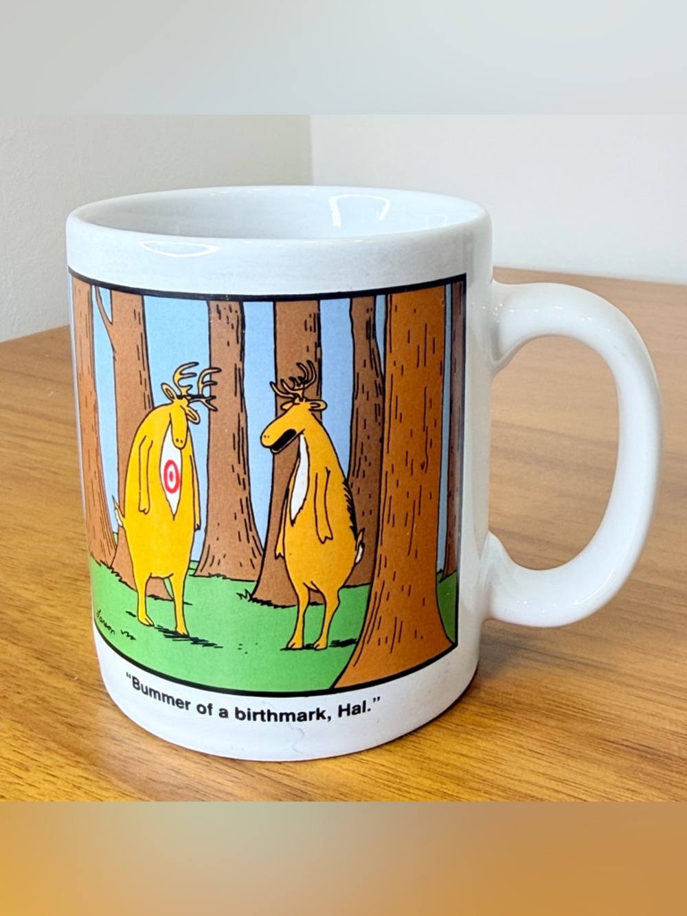 Vintage 1986 Far Side Gary Larson Bummer of a Birthmark, Hal Mug